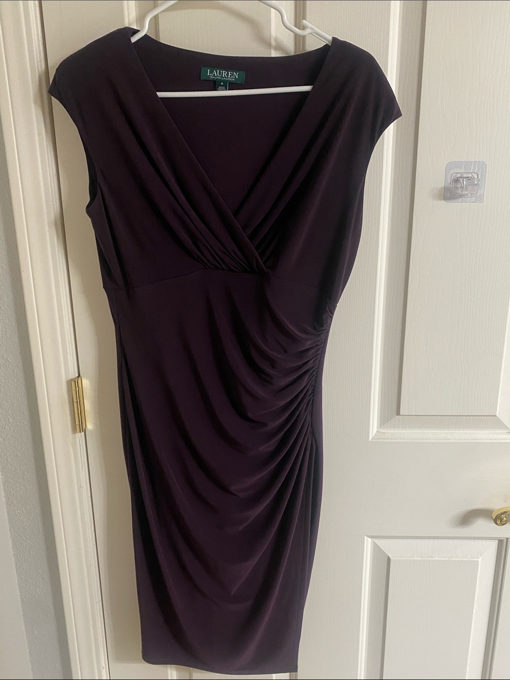 Lauren Ralph Lauren Plum Cap-Sleeve Ruched Midi Dress
